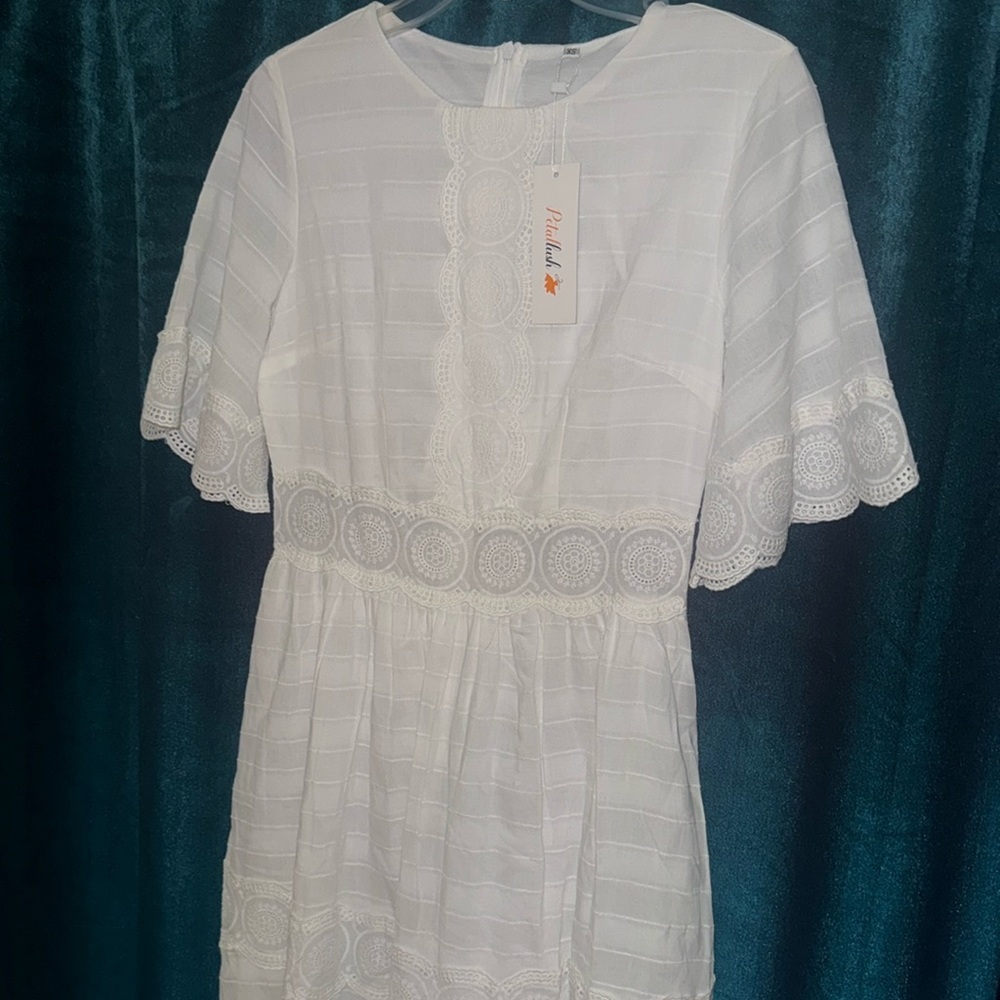 XS White Cotton Dress Petal Lush